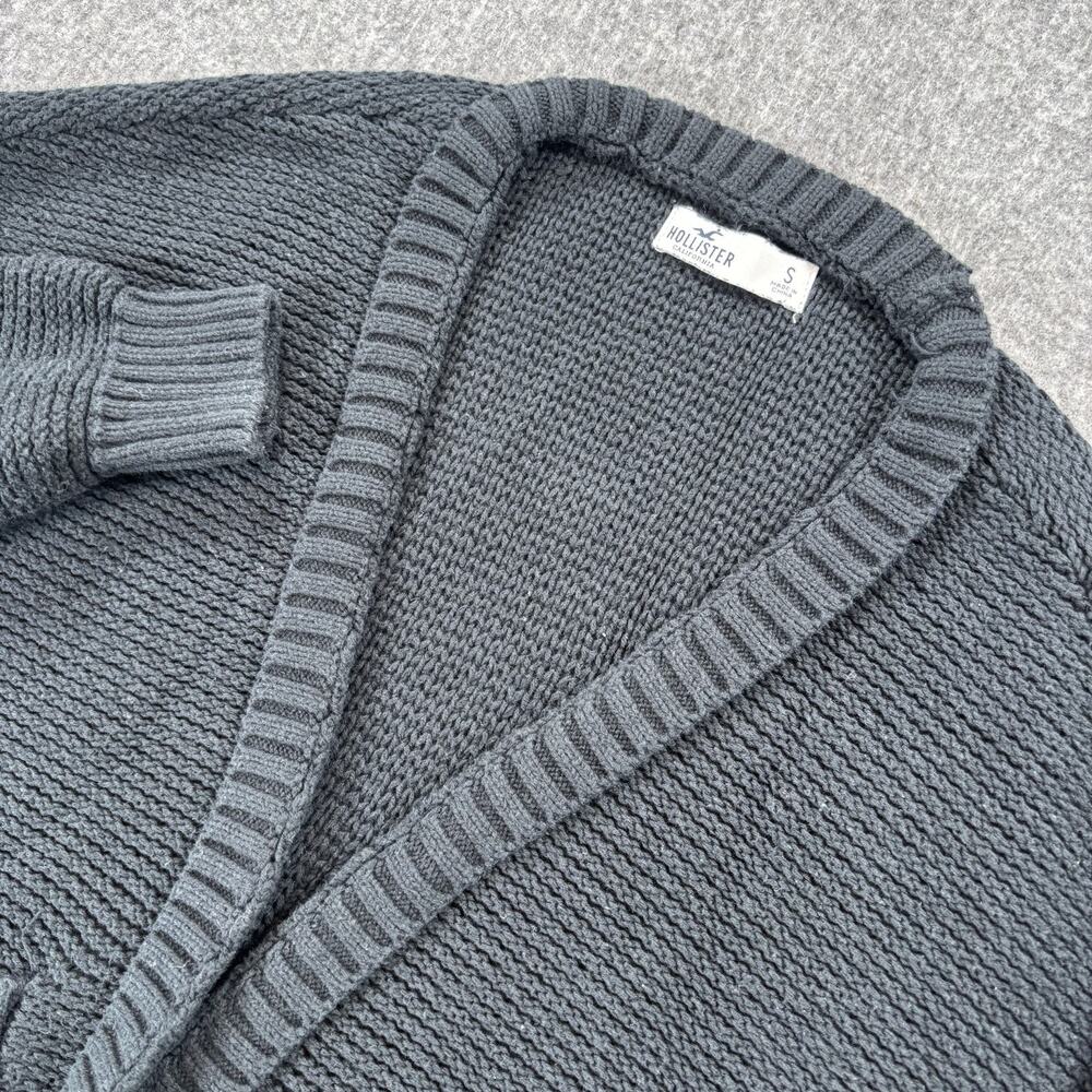 Hollister Open Front Cardigan Sweater Black Cotton Knit Pockets Women’s Small - Picture 3 of 7